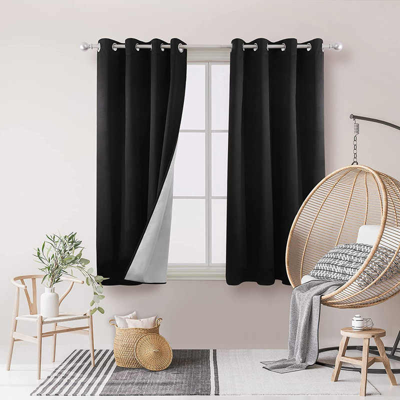 Centerview Blackout Curtains / Drapes Pair, Black, 42" W x 63" L