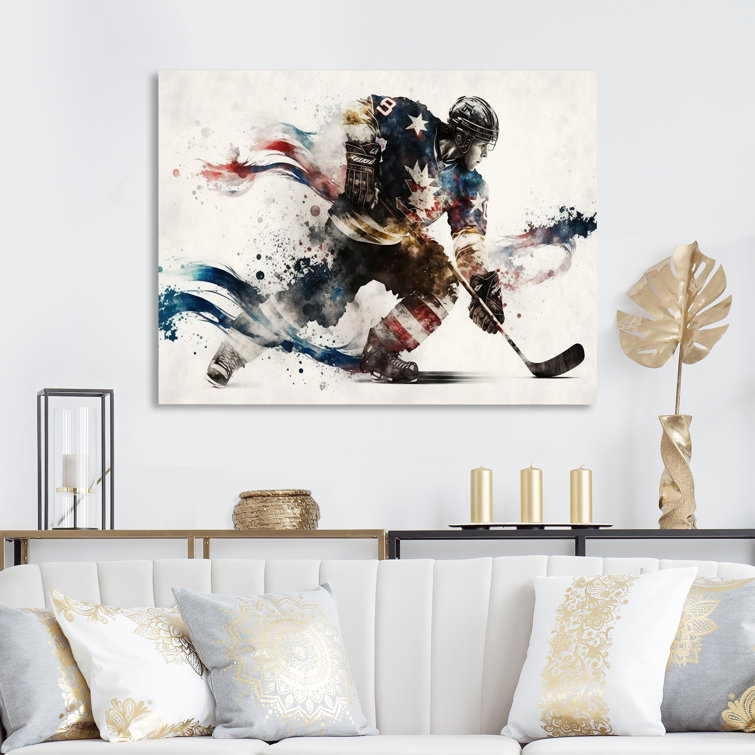 Latitude Run® Usa Hockey Player In Action I - Modern Metal Wall Decor
