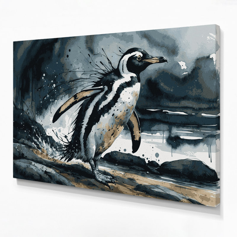 Faune, pingouin africain, art mural sur toile bleue, H 20 po x l 30 po