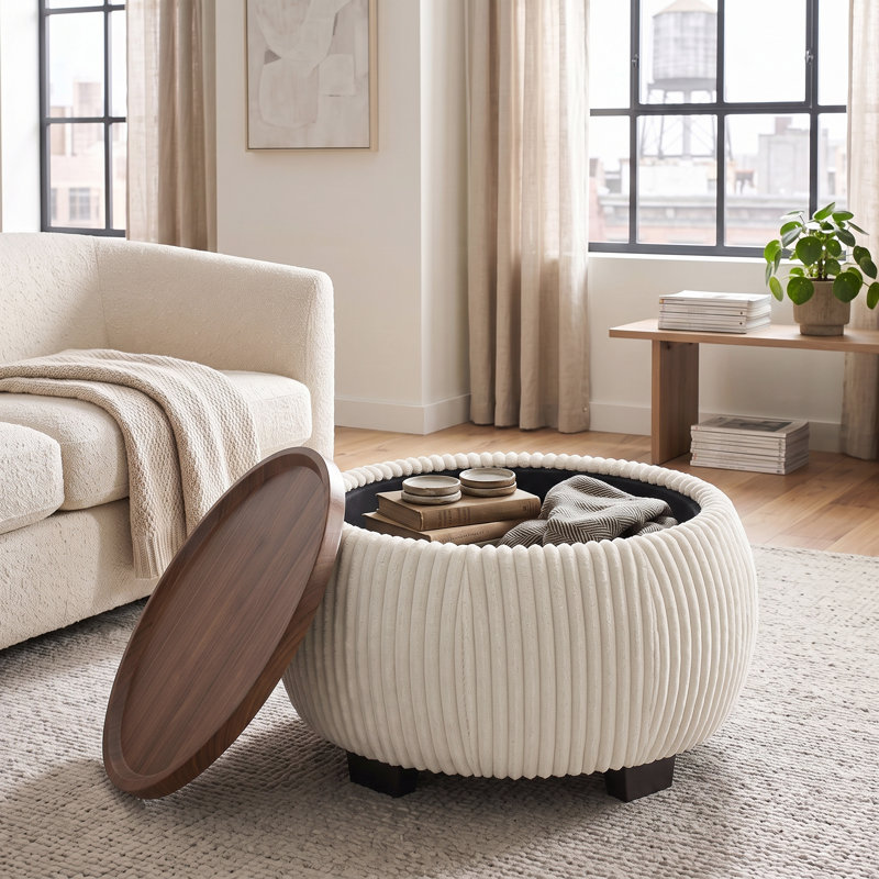 Yesmi Upholstered Coffee Table, Brown Top/White Base