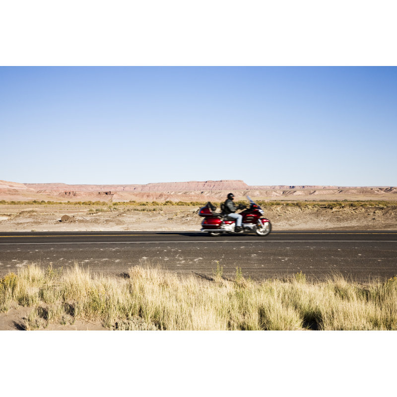 Biker on highway 1 Piece Wrapped Canvas Wall Art, 30cm H x 46cm W