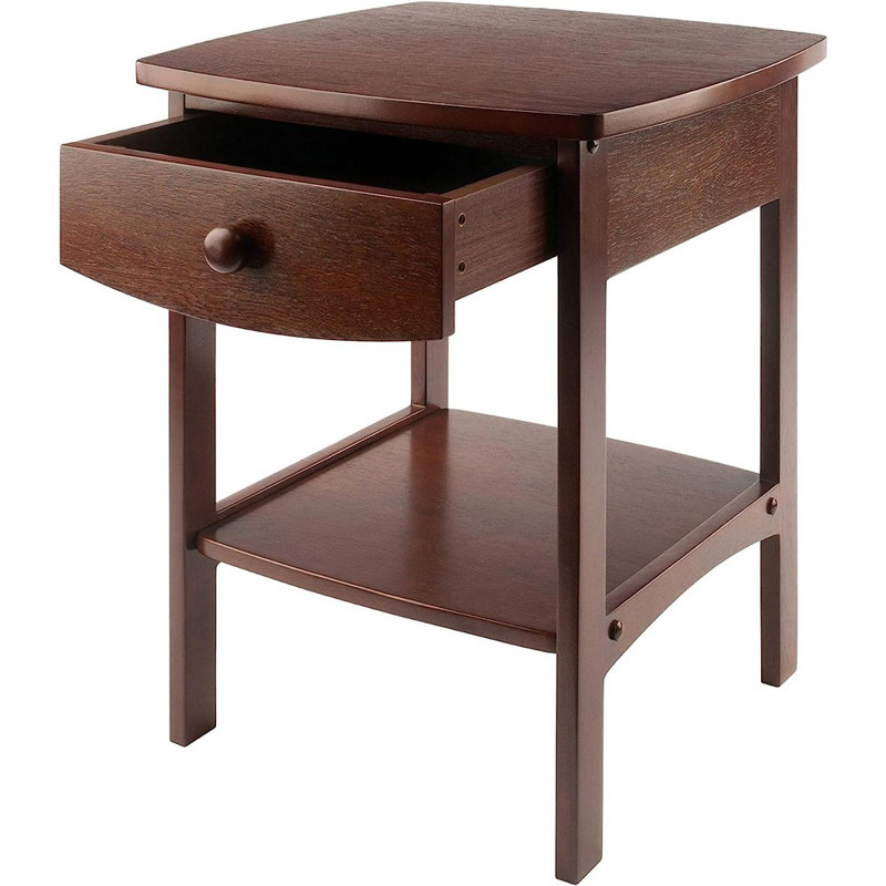 Table de chevet 1 blanche avec une tablette, H 21,6 po x l 17,7 po x P 17,7 po, Blanc