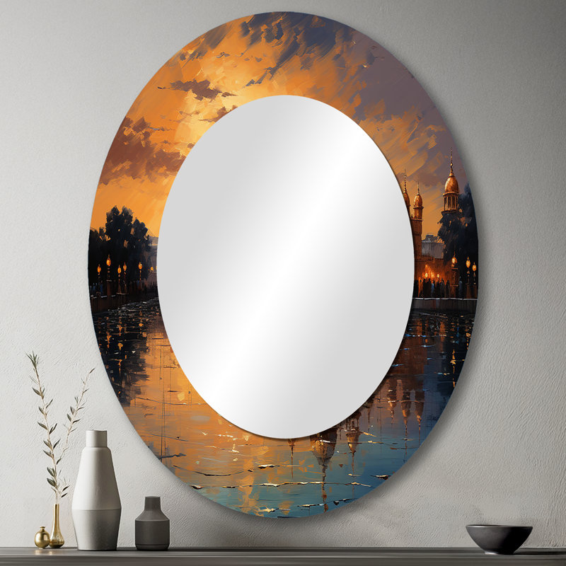 Hinduisim Golden Temple II - miroir mural ovale traditionnel, 43 po x 33 po