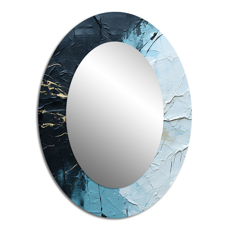 Minimalisme noir et bleu Hurricane II - miroir mural ovale bleu côtier, H 40 po x l 30 po