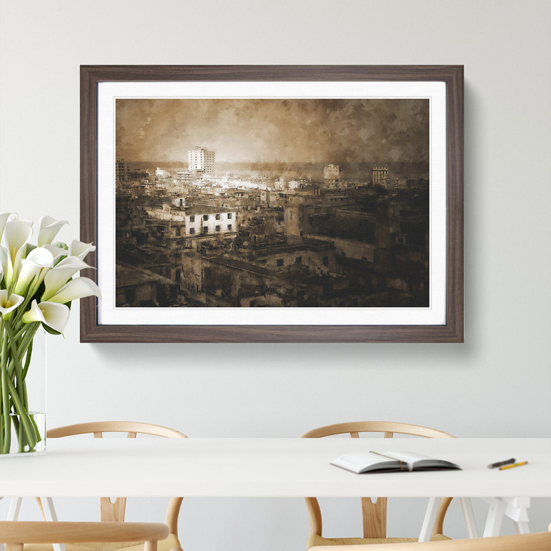 Cuba Skyline - Picture Frame Painting, Walnut Framed, 27cm H x 36cm W x 2cm D