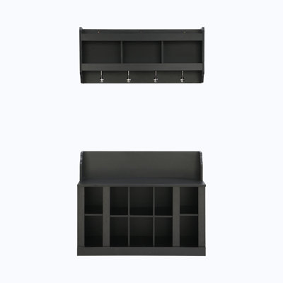 Shoe Storage Bench with Shelves and 4 Hooks by Alcott Hill