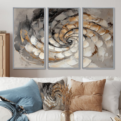 Copper Luminous Abstract Spiral II - Abstract Modern Waves Wall Art Print Set