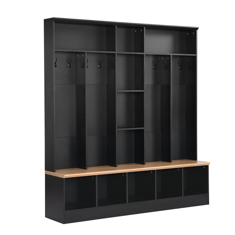 Elegant Hall Tree With Storage Bench – Minimalist Shoe Cabinet With Cube Storage & Shelves – Multifunctional Coat Rack With 8 Hooks For Entryways And Mudroom, Black