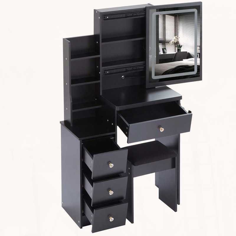 Meuble-lavabo compact avec armoire de chevet et centrale électrique, Noir