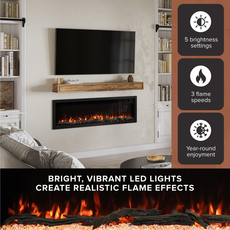 Modern Black 50-Inch Smart Linear Electric Fireplace with LED Flame