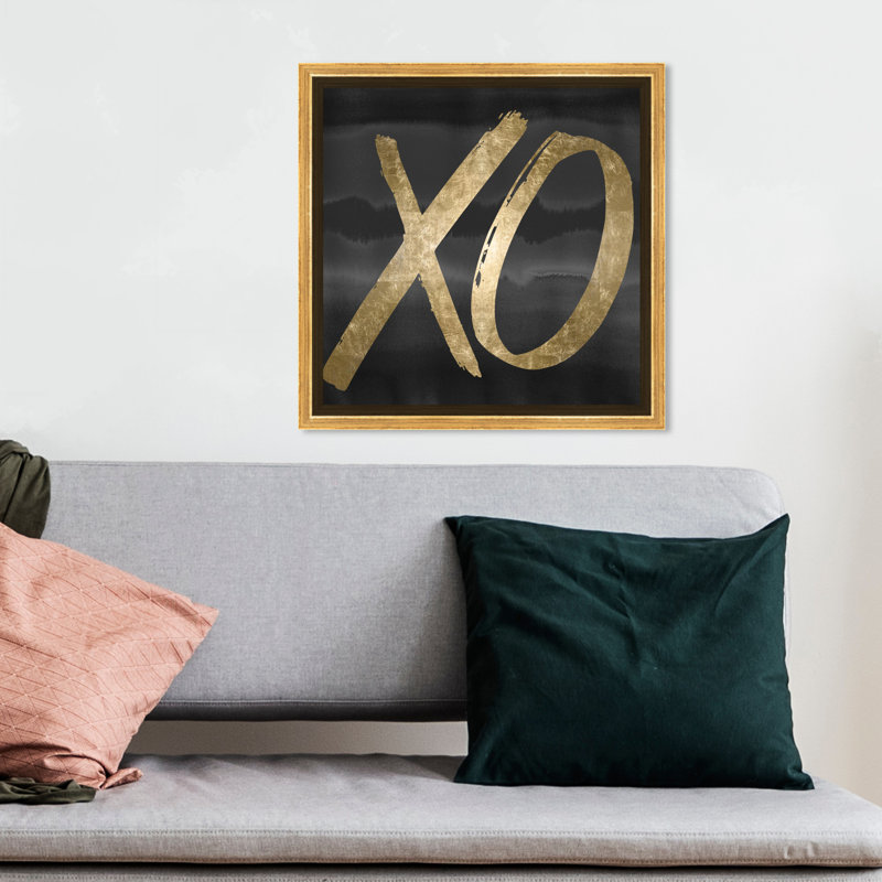 XO Black, XO Kisses and Hugs - art textuel, H 13 po x l 13 po, Toile avec cadre doré