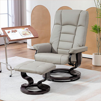 Pour la détente dans le salon et la chambre à coucher, fauteuil inclinable classique en similicuir gris avec repose-pieds xpiyaer, siège manuel pivotant sur 360 degrés à dossier haut moderne
