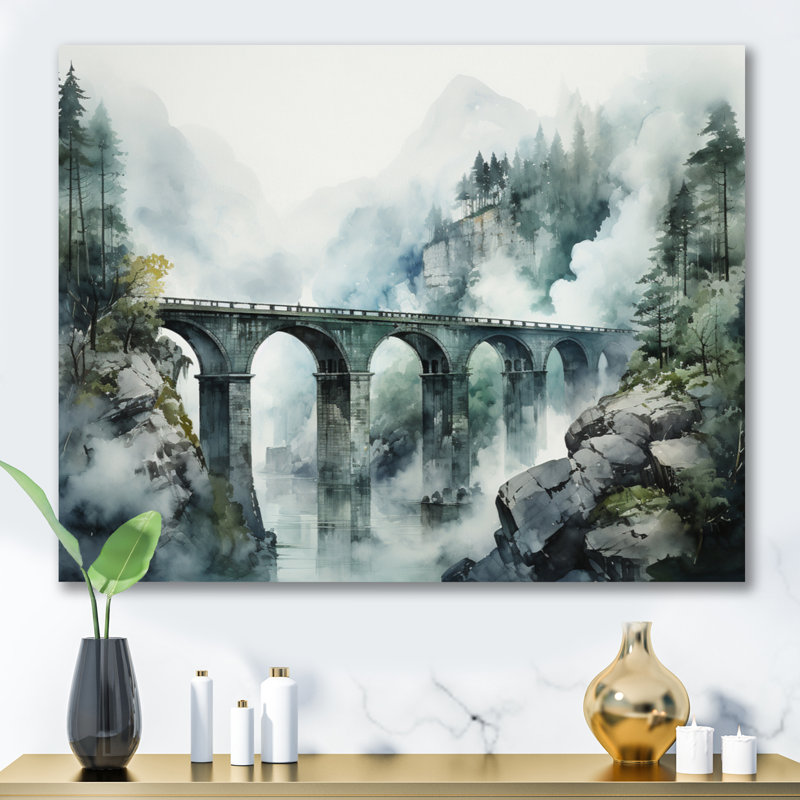 Impression sur toile Babsi Green Bridge Misty Overpass, Toile tendue, H 16 po x l 32 po x P 1 po