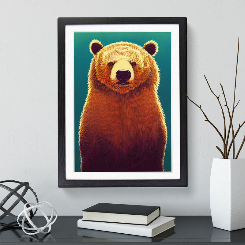 Young Bear - Single Picture Frame Painting, 64cm H x 46cm W x 2cm D, Black