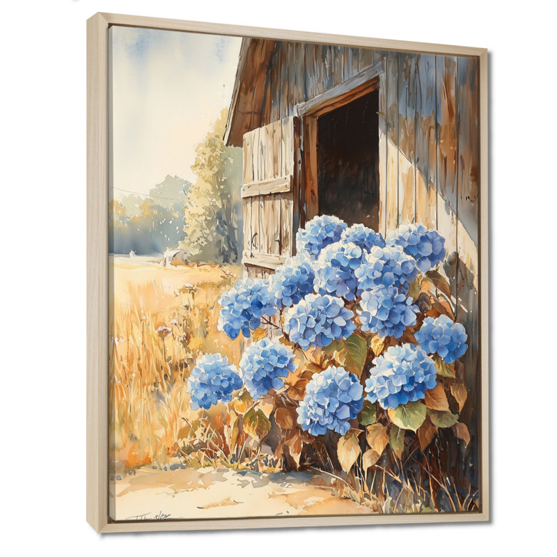 «Ashlie Hydrangeas By The Stable Door I - Hydrangea», art sur toile, H 40 po x l 30 po, Reproduction avec cadre flottant