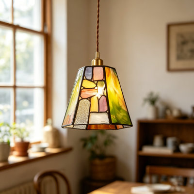 1-light Pastel Mosaic Stained Glass Pendant Light