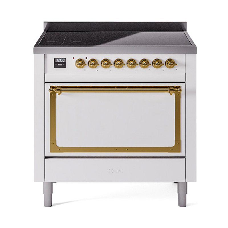 ILVE Nostalgie II Noblesse 36 in Induction Range, White/Brass