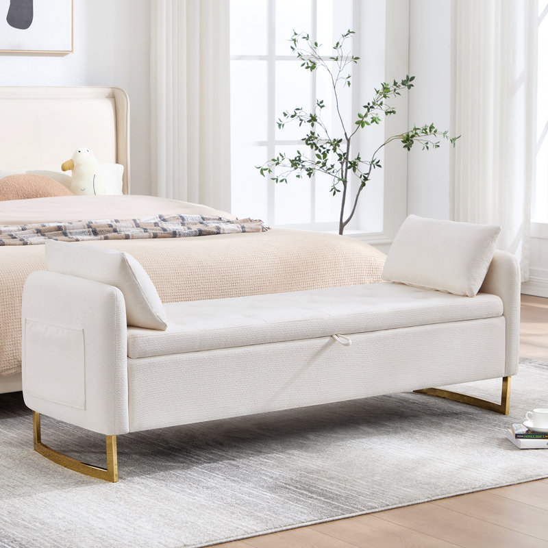 Soraiya 65'' Upholstered Storage Bench With Two Pillows, Cream