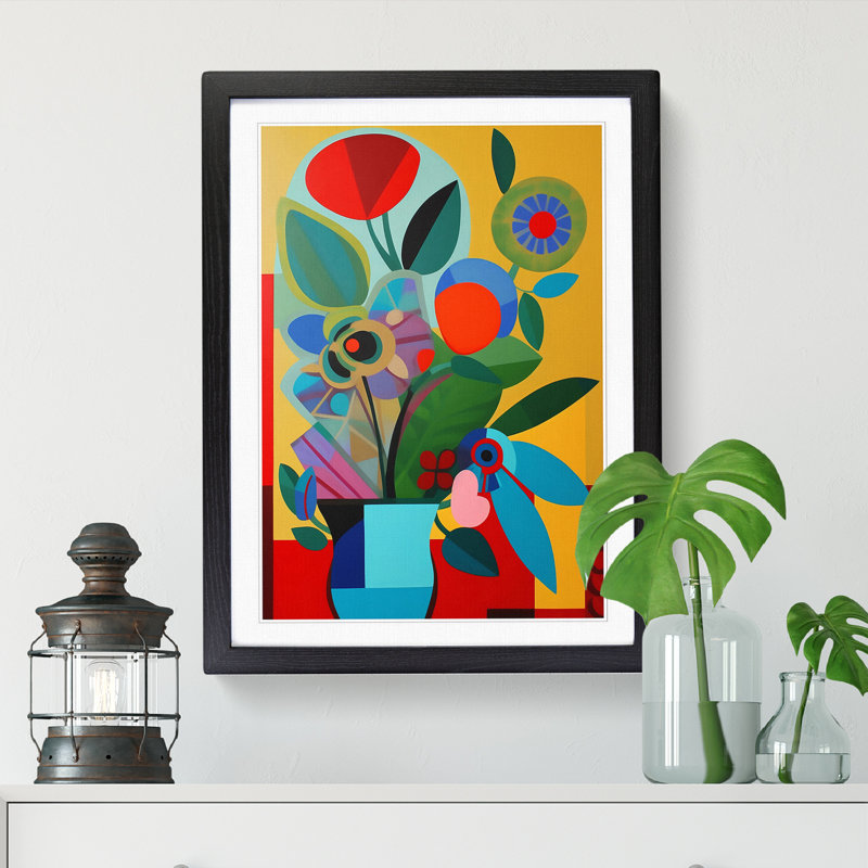 FRM-V0523-885X Flowers Constructivism Painting Vol.5 - Picture Frame Print, Oak Framed, 64cm H x 46cm W