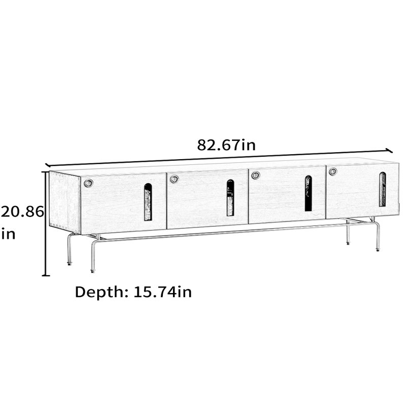 Meuble télé en bois massif avec rangement, 82.67"