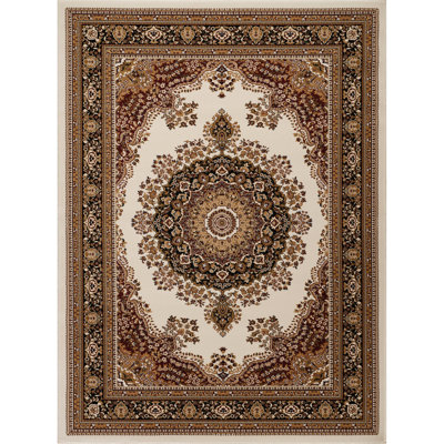 2 pi Tapis médaillon X 3 fait à la machine, style classique luxueux, velours 100% polypropylène teinté, idéal pour le polypropylène traditionnel orné et les animaux de compagnie