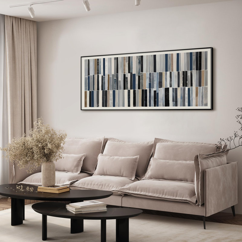 Très grande reproduction d'art sur toile - Motif géométrique moderne à rayures et motifs abstraits pour le salon ou la chambre à coucher - «Assemblage requis du cadre (cadre non fini)»