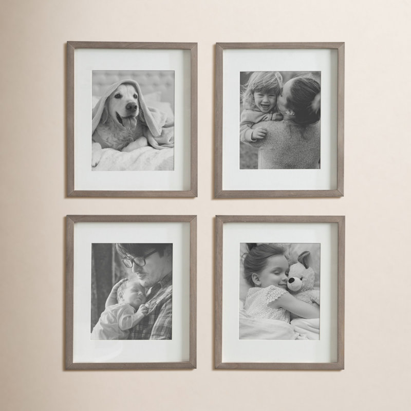 Ambrine Gray Wood Picture Frame - Set of 4 with Mat