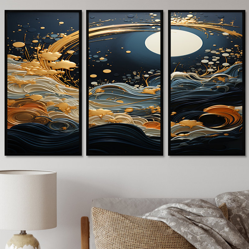 Kellan - Ensemble de décoration murale bord de mer, H 28 po x l 36 po x P 1 po, Cadre flottant noir