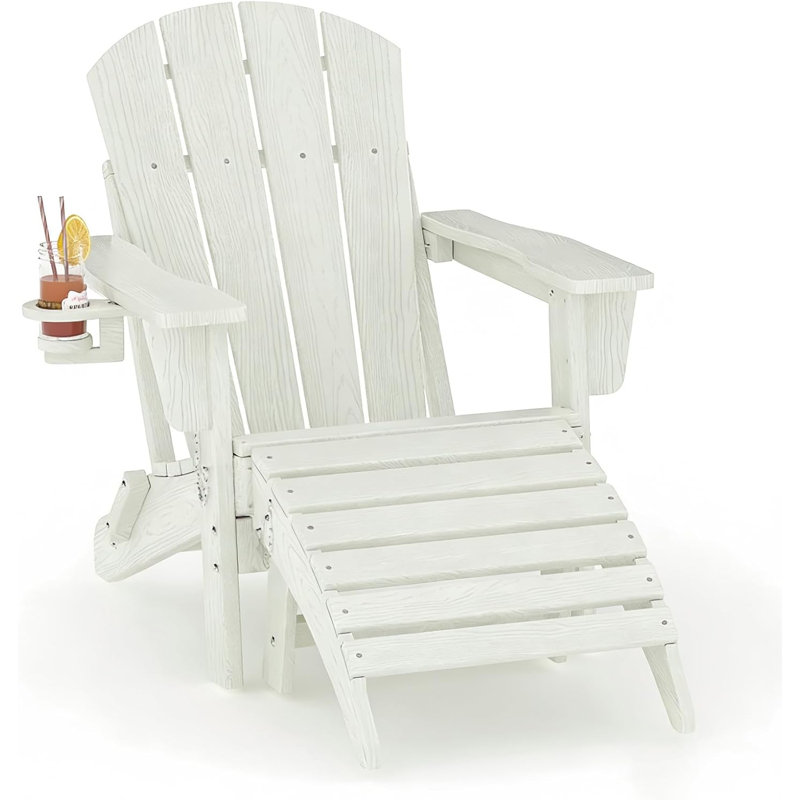 Adirondack Chair Set of 4, HDPE Outdoor Patio Chair with Cup Holder, All Weather Resistent Wooden Textured for Patios, Decks, Gardens, Fire Pit