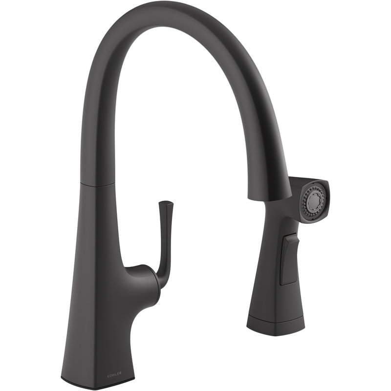 Robinet d'évier de cuisine avec bec latéral Graze, Noir mat