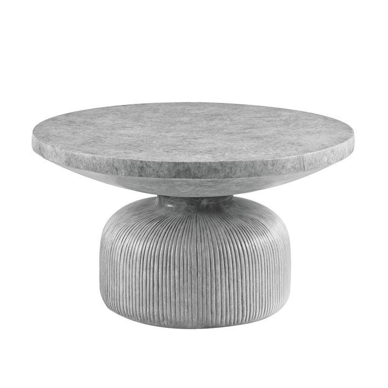 Table basse grise patinée avec plateau rond et base piédestal