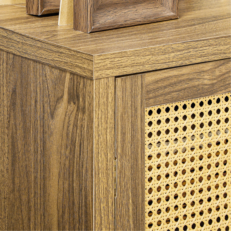 Buffet avec portes en rotin, brun