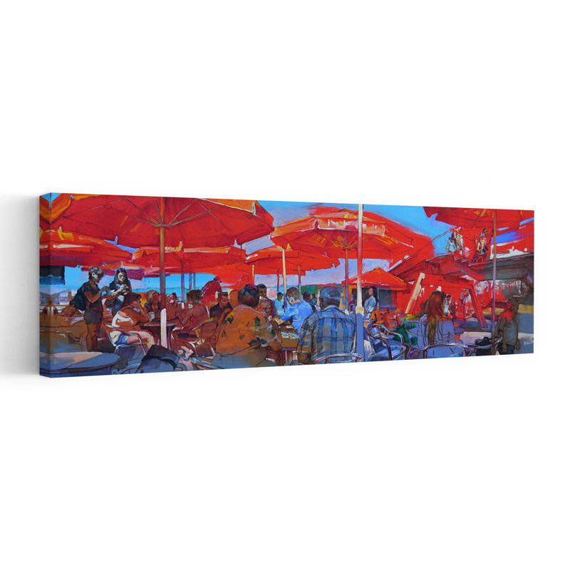 «Red Umbrellas Cafe», art mural contemporain, H 36 po x l 12 po
