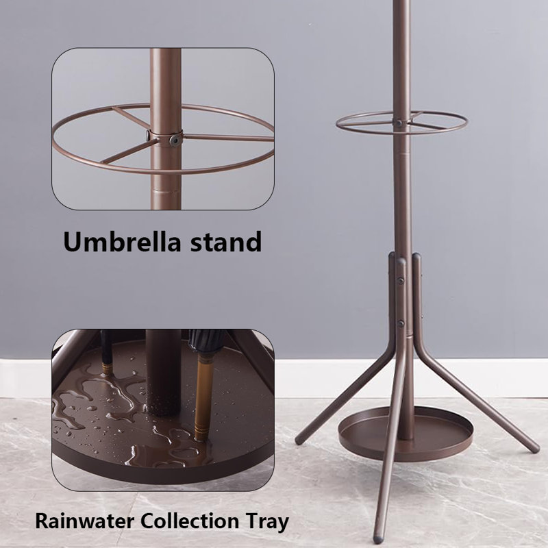 Metal Coat Rack With Umbrella Holder, Brown