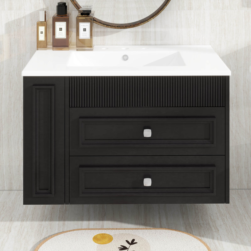Meuble-lavabo mural 30 po avec 2 tiroirs, Noir