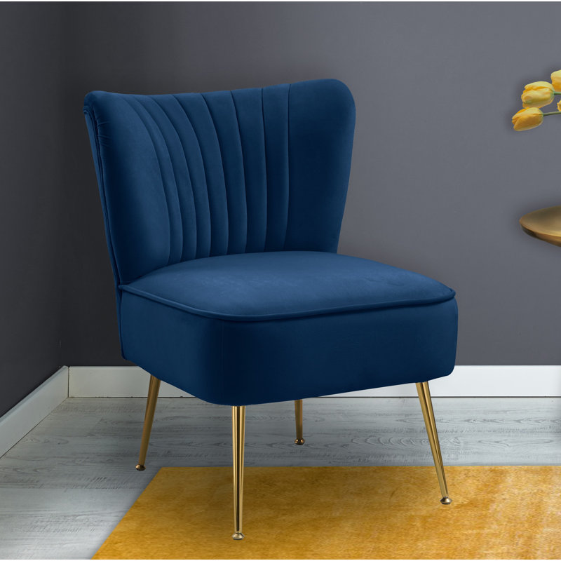 Fauteuil à oreilles Eckhart, Velours bleu marine