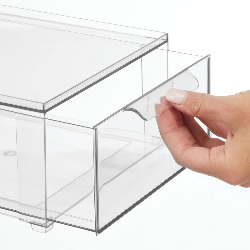 mDesign Stackable Kitchen Food Storage Box With Pull-Out Drawer, 4 Pack - Clear