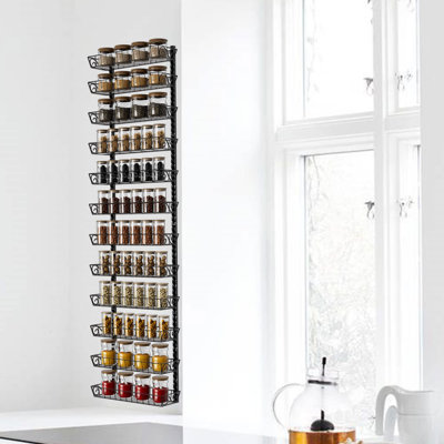 Adjustable Wall Mount Spice Rack Organizer, 12-Tier Dual-Use (Multi-Use) Hanging Spice Shelf Storage For Kitchen Pantry Cabinet Door,Black