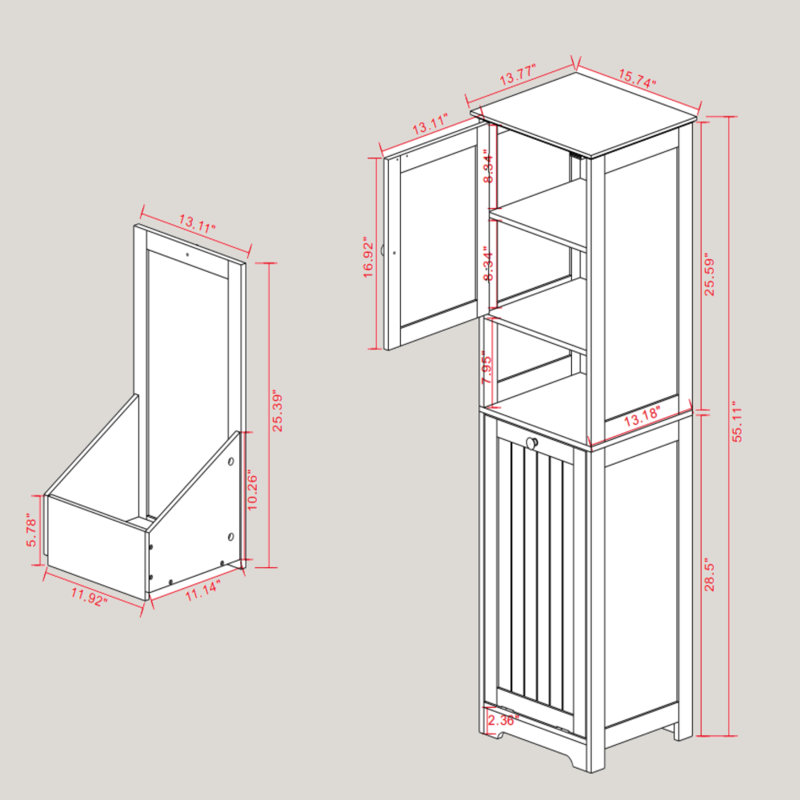 Wood Cabinet Laundry Hamper with Handles