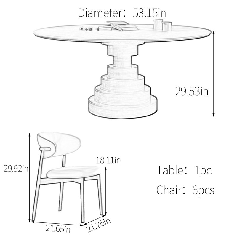 Ensemble rond de pierres frittées uniques, H 29,53 po x L 53,15 po x l 53,15 po