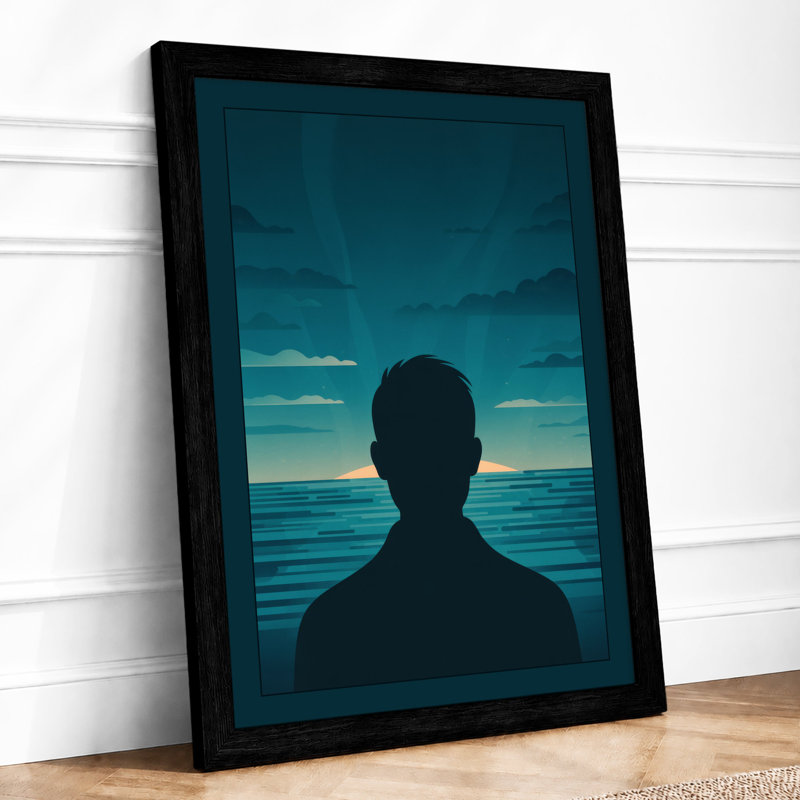 Figure at Horizon Coastal - Framed Print, A4 - 29.7 x 21.0 cm, Black