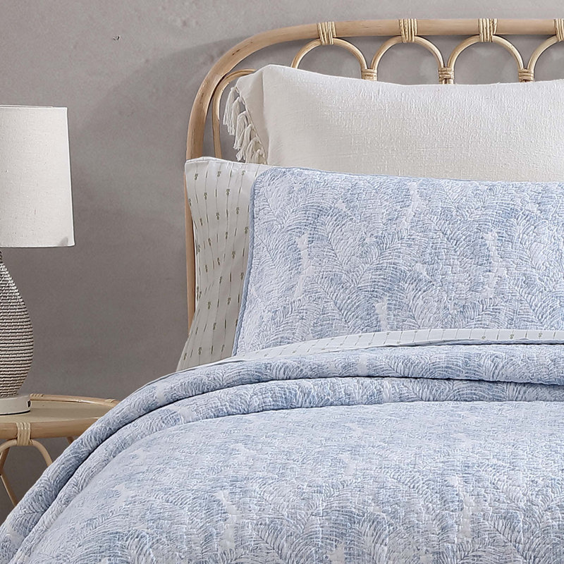 King Size Blue Cotton Reversible Quilt Set with Shams