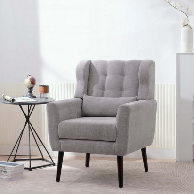 Chaise d'appoint en chenille avec coussin de taille - Pieds en bois massif