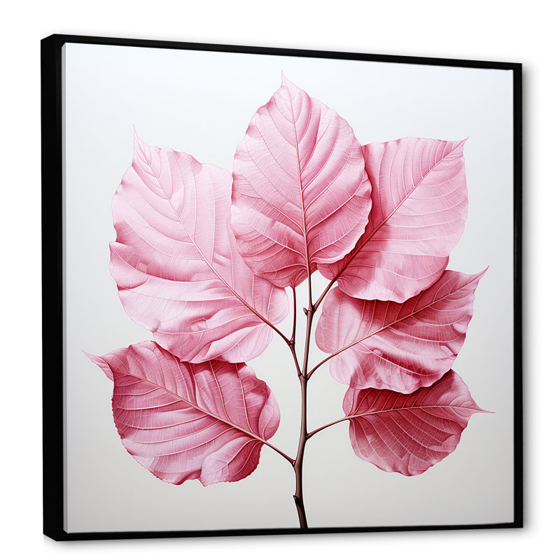 «Pink Leaves Rose Radiance I», reproduction sur toile, Cadre flottant noir, 24" H x 24" W