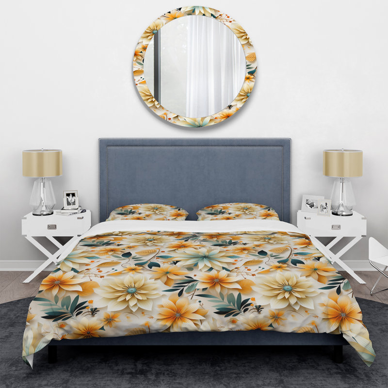 Ensemble de housse de couette à motif floral orange et beige à motif floral Fusion IV