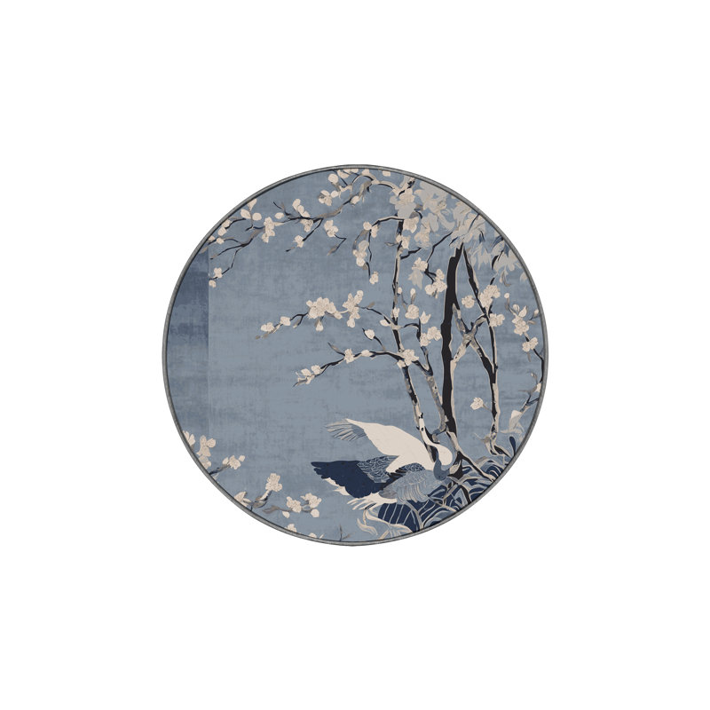 Machine Washable Gray Area Rug, Round 3'