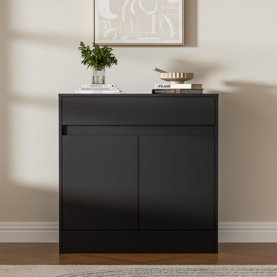 Buffet Cabinet With 2 Doors And Drawer, Coffee Bar Cabinet With Adjustable Shelf, Modern Kitchen Buffet Sideboard For Living Room, Kitchen, Black