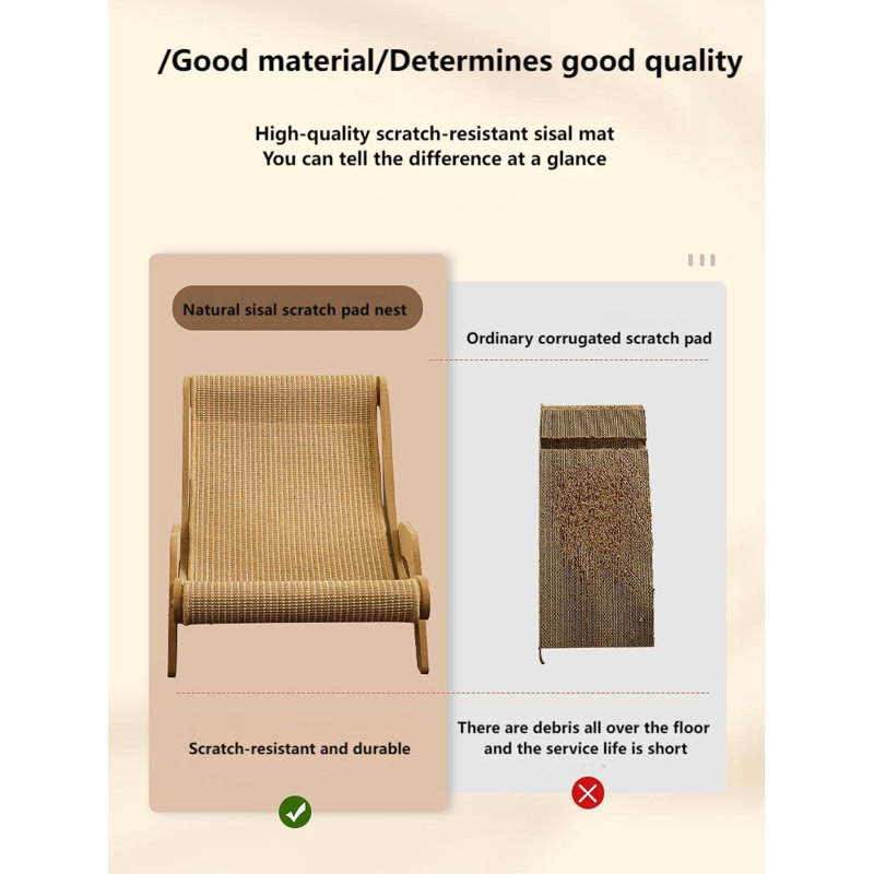 Chaise longue en bois et chat, H 17,52 po x l 16,46 po x L 23,62 po