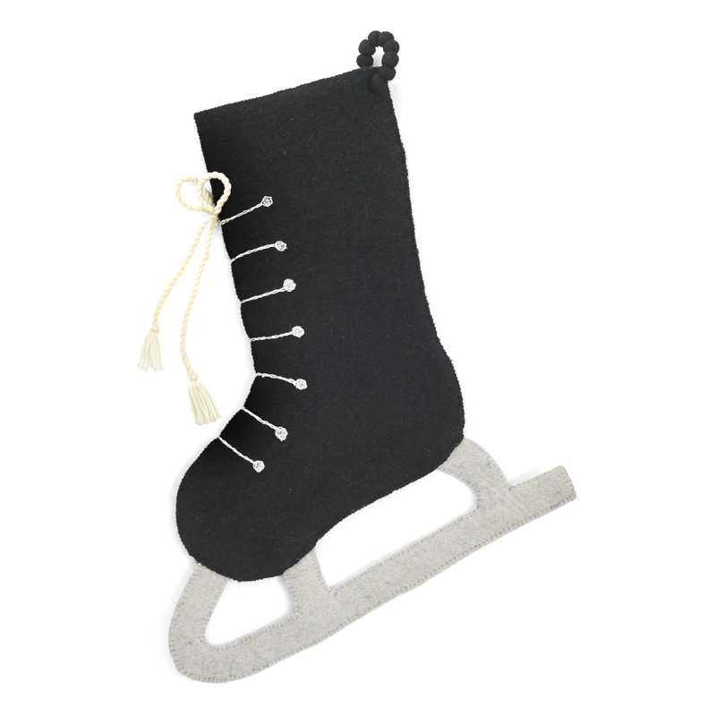 Hand-Felted Wool Ice Skate Stocking, 22" H x 12" W, Cream