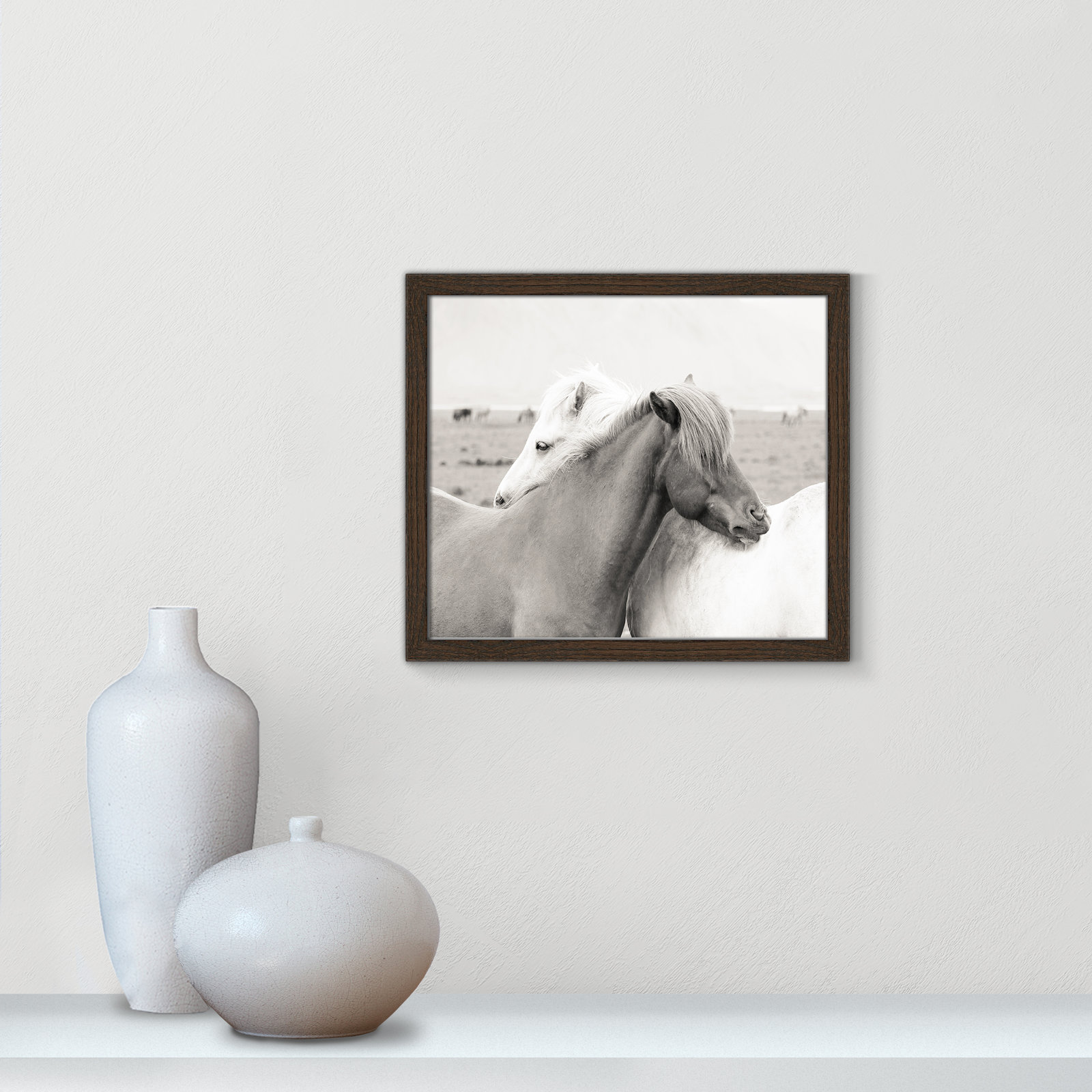 Melanie "Icelandic Meadow Horses" Print, 13" H x 15" W x 0.75" D, Walnut Wood Grain Framed